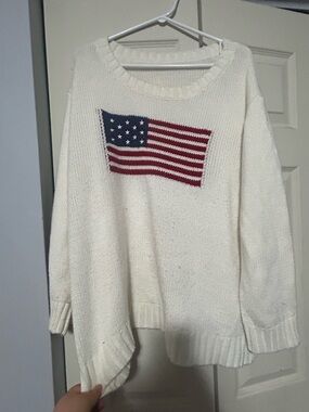 SHEIN Cream Crewneck Sweater with American Flag Patch